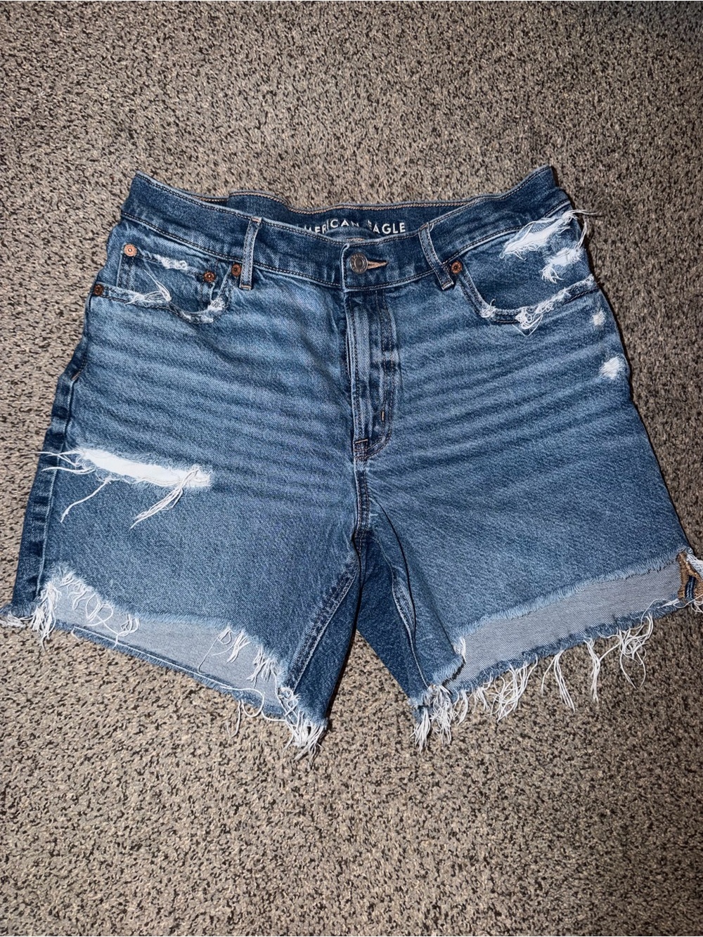 American Eagle Outfitters Distressed High-Rise Jean Shorts in Blue Wash Size 8